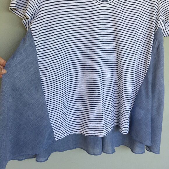 Deletta Anthropologie Callisto Swing Top M Blue Black Stripes Peplum Tee Coastal - Picture 9 of 13